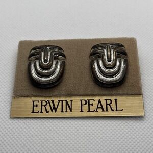 Vintage Erwin Pearl Abstract Modernist Post Earrings Silver Tone 1 inch 19.08g